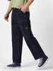 Men's Blue Loose Fit Cargo Jeans with 6 Pockets Non-Stretchable