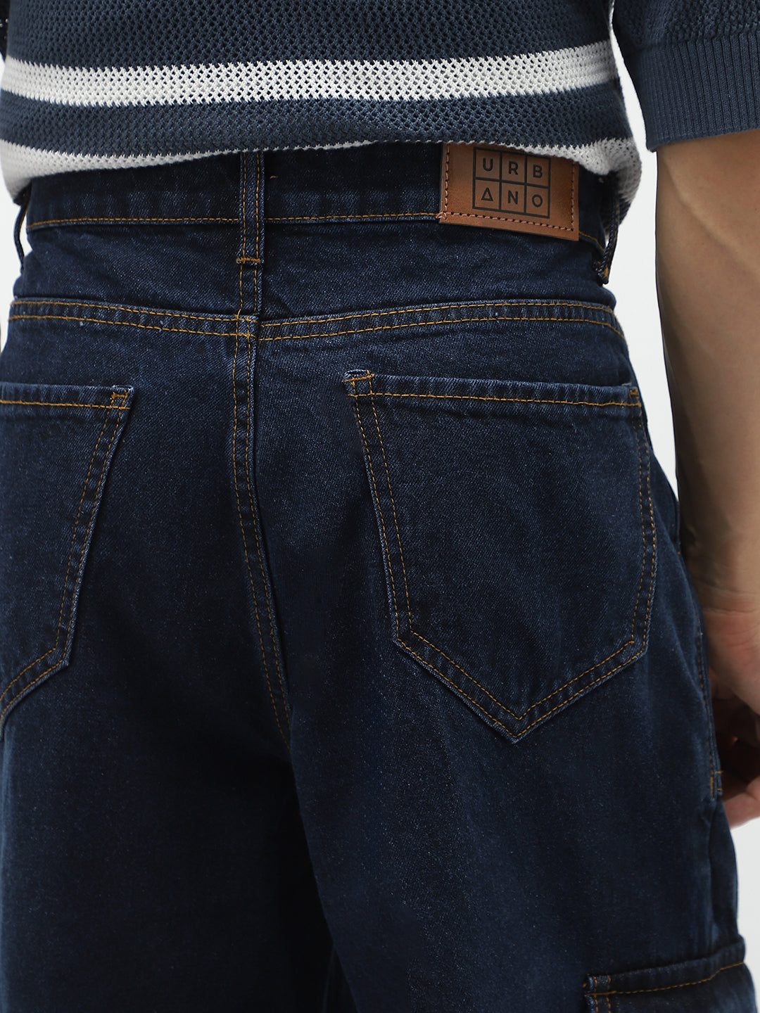 Men's Blue Loose Fit Cargo Jeans with 6 Pockets Non-Stretchable