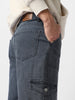 Men's Grey Loose Fit Cargo Jeans with 6 Pockets Non-Stretchable