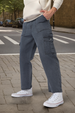 Men's Grey Loose Fit Cargo Jeans with 6 Pockets Non-Stretchable