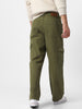 Men's Olive Green Loose Fit Cargo Jeans with 6 Pockets Non-Stretchable