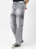 Men's Ice Grey Loose Baggy Fit Washed Cargo Jeans with 7 Pockets Non-Stretchable