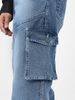 Men's Light Blue Loose Baggy Fit Washed Cargo Jeans with 7 Pockets Non-Stretchable