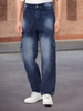 Men's Navy Loose Baggy Fit Washed Cargo Jeans with 6 Pockets Non-Stretchable