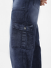 Men's Navy Loose Baggy Fit Washed Cargo Jeans with 6 Pockets Non-Stretchable