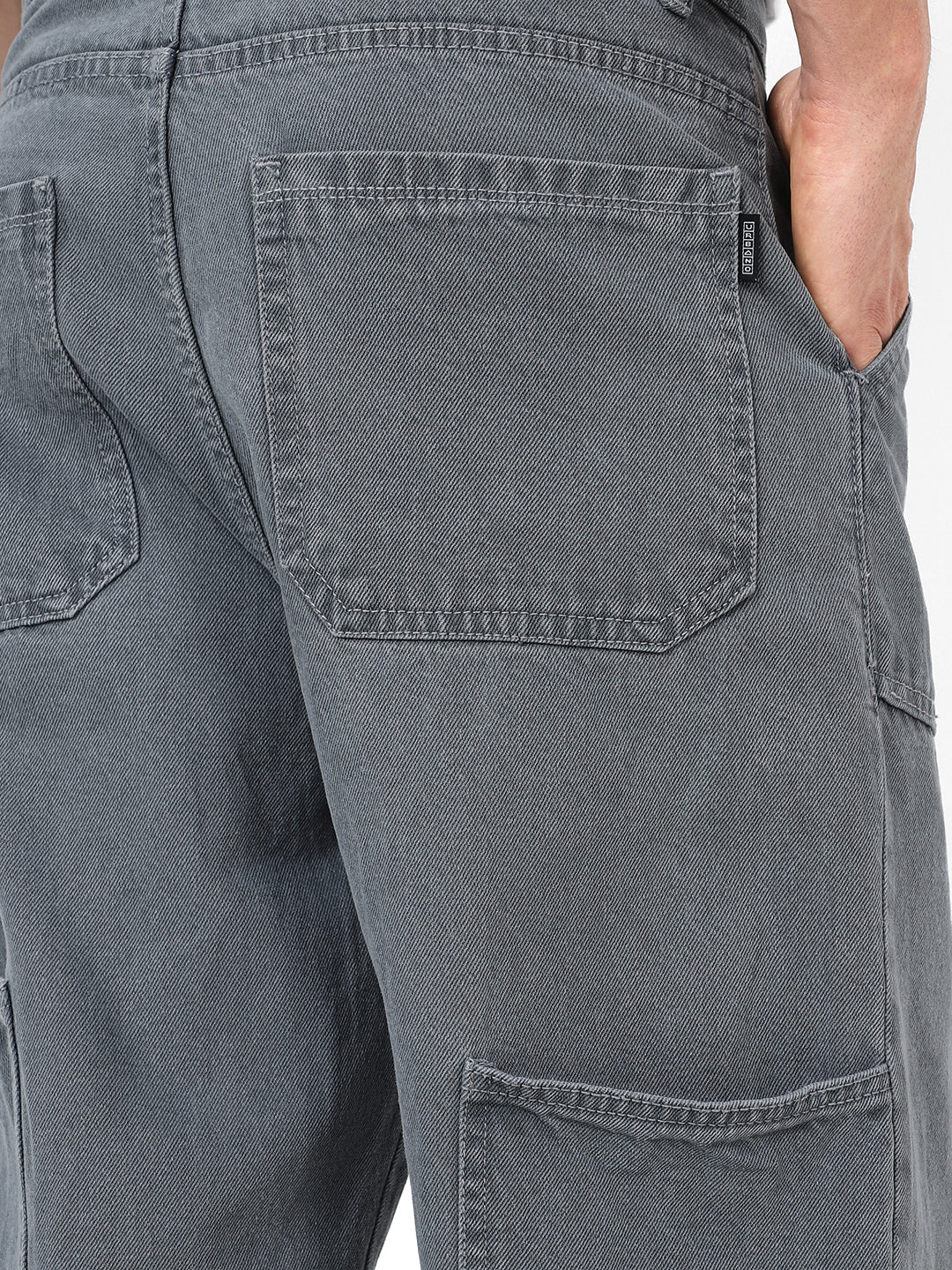 Men's Light Grey Loose Fit Cargo Carpenter Jeans With 6 Pockets Non-Stretchable