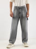Men's Light Grey Loose Fit Cargo Carpenter Jeans With 6 Pockets Non-Stretchable