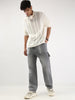Men's Light Grey Loose Fit Cargo Carpenter Jeans With 6 Pockets Non-Stretchable
