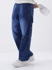 Men's Blue Loose Fit Cargo Carpenter Jeans With 6 Pockets Non-Stretchable
