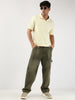 Men's Olive Loose Fit Cargo Carpenter Jeans With 6 Pockets Non-Stretchable