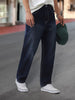 Men's Dark Blue Loose Baggy Fit Washed Jeans Non-Stretchable