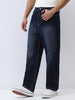 Men's Dark Blue Loose Baggy Fit Washed Jeans Non-Stretchable