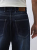 Men's Dark Blue Loose Baggy Fit Washed Jeans Non-Stretchable