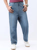 Men's Light Blue Loose Baggy Fit Washed Jeans Non-Stretchable