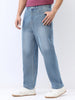 Men's Light Blue Loose Baggy Fit Washed Jeans Non-Stretchable