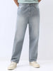 Men's Light Grey Loose Baggy Fit Washed Jeans Non-Stretchable