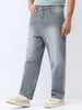 Men's Light Grey Loose Baggy Fit Washed Jeans Non-Stretchable