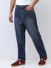 Men's Blue Loose Baggy Fit Washed Jeans Non-Stretchable