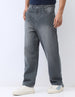 Men's Grey Loose Baggy Fit Washed Jeans Non-Stretchable