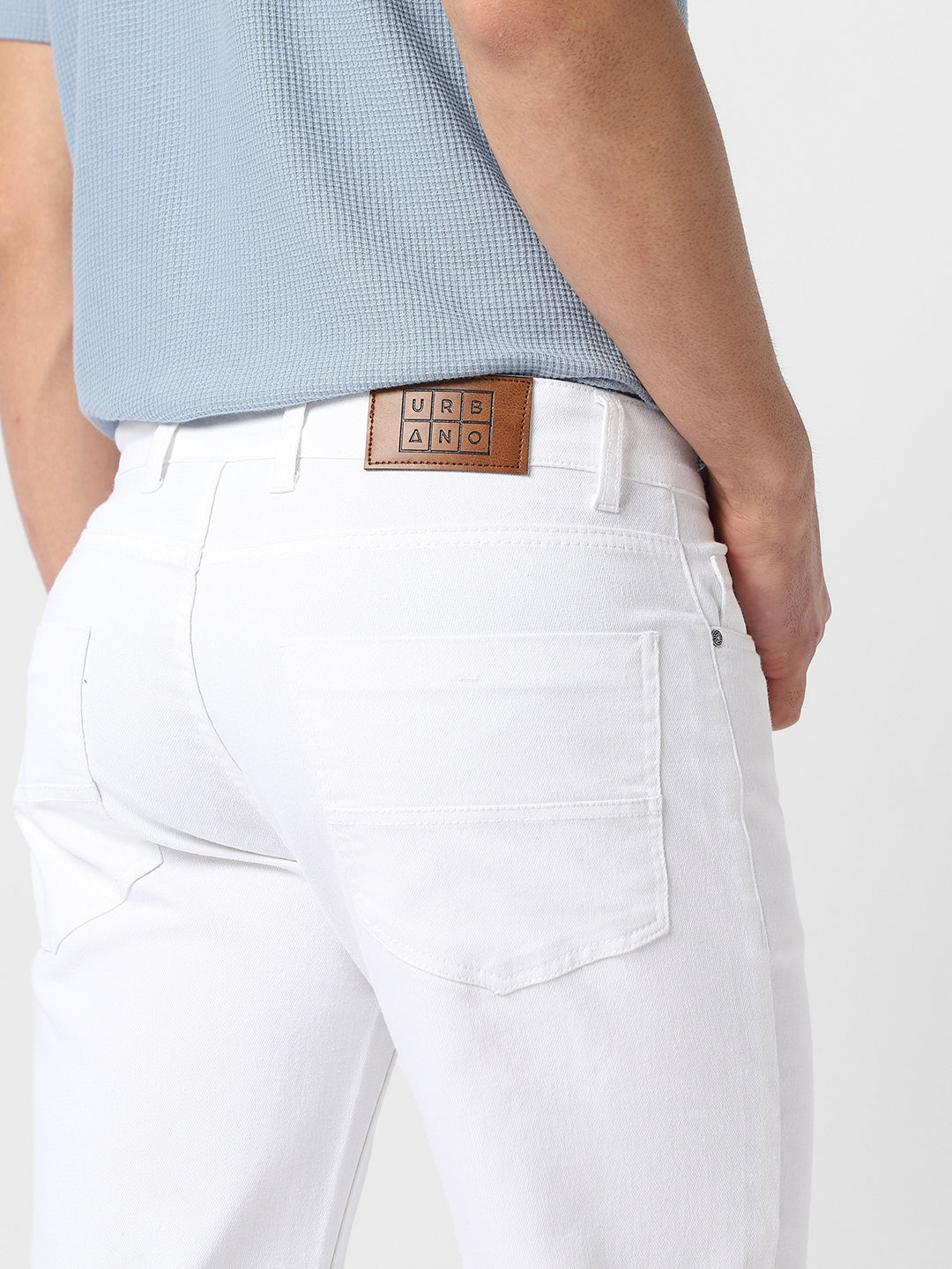 Men's White Regular Fit Washed Jeans Stretchable