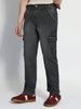 Men's Grey Regular Fit Washed Cargo Jeans With 6 Pockets Stretchable