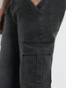 Men's Grey Regular Fit Washed Cargo Jeans With 6 Pockets Stretchable