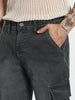 Men's Grey Regular Fit Washed Cargo Jeans With 6 Pockets Stretchable