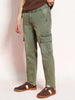 Men's Olive Green Regular Fit Washed Cargo Jeans With 6 Pockets Stretchable