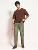 Men's Olive Green Regular Fit Washed Cargo Jeans With 6 Pockets Stretchable