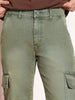 Men's Olive Green Regular Fit Washed Cargo Jeans With 6 Pockets Stretchable