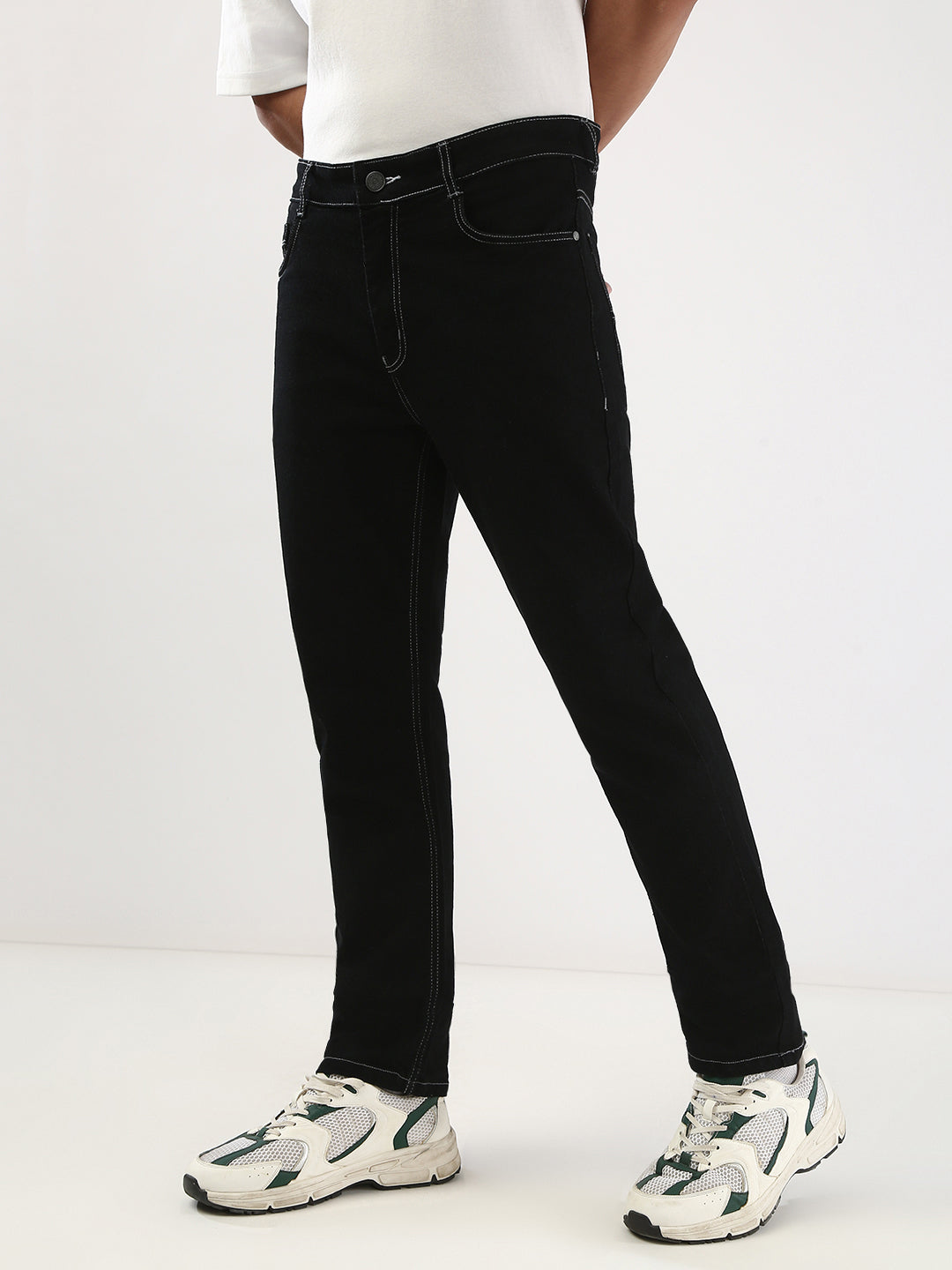 Men's Black Straight Fit Washed Jeans Stretchable