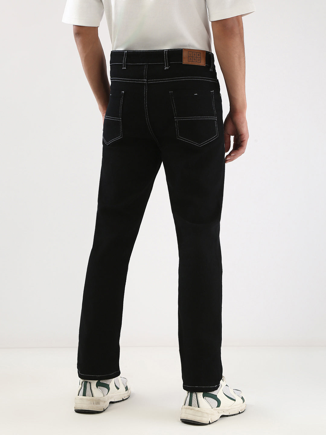 Men's Black Straight Fit Washed Jeans Stretchable