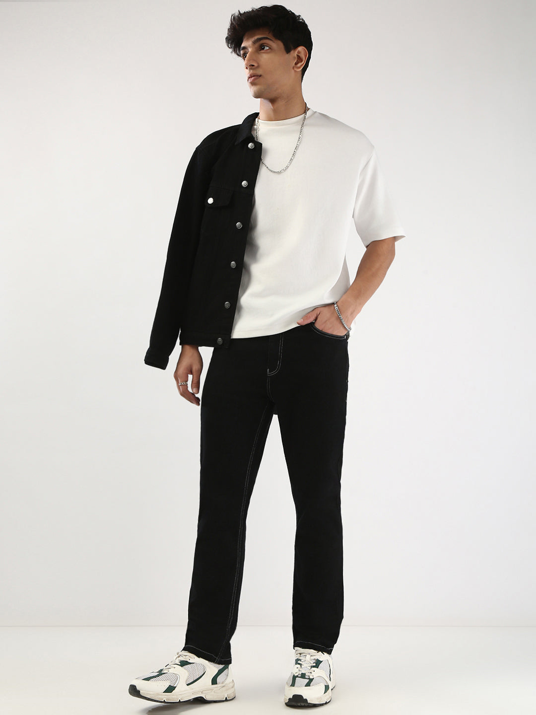 Men's Black Straight Fit Washed Jeans Stretchable