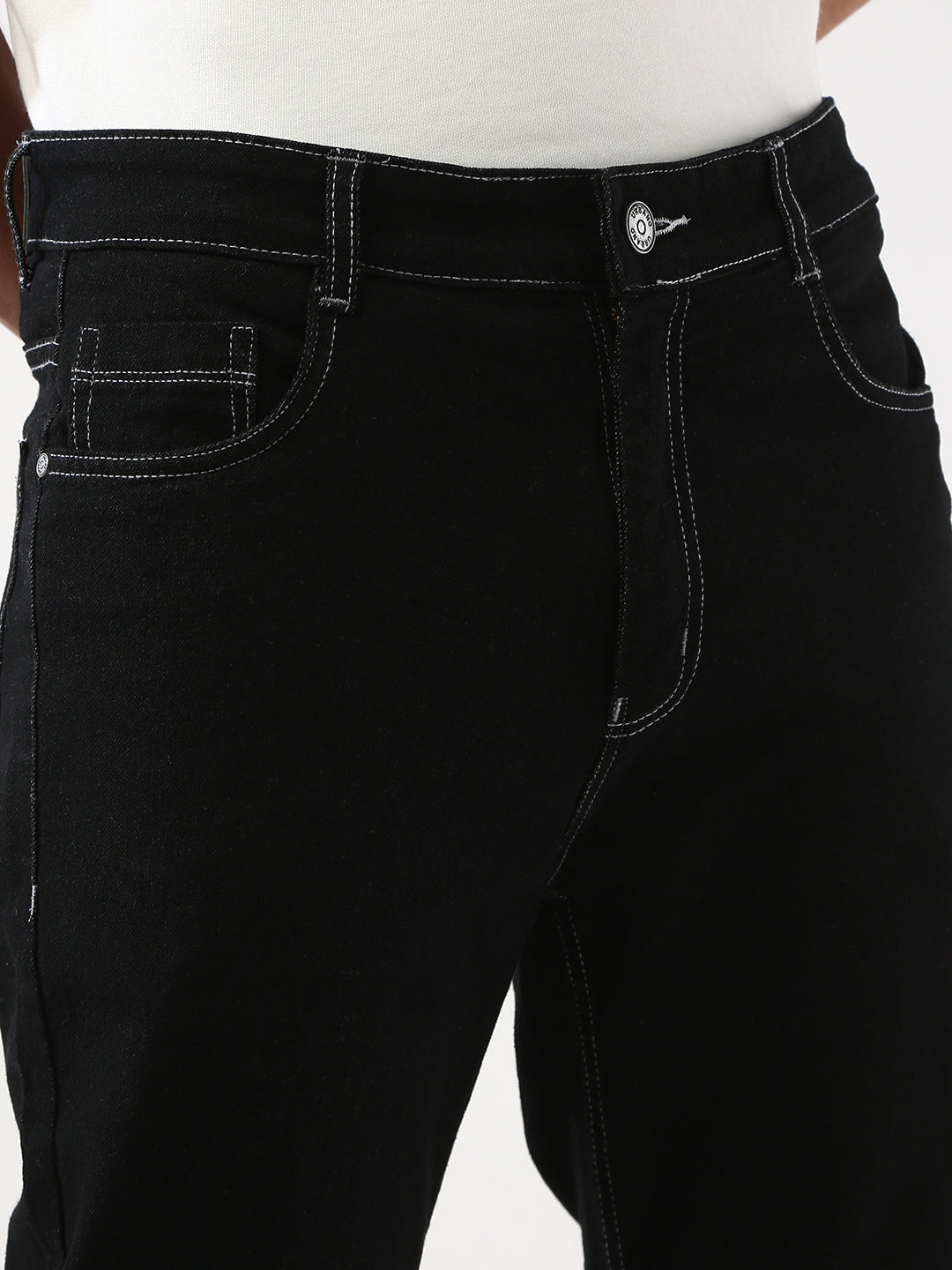 Men's Black Straight Fit Washed Jeans Stretchable