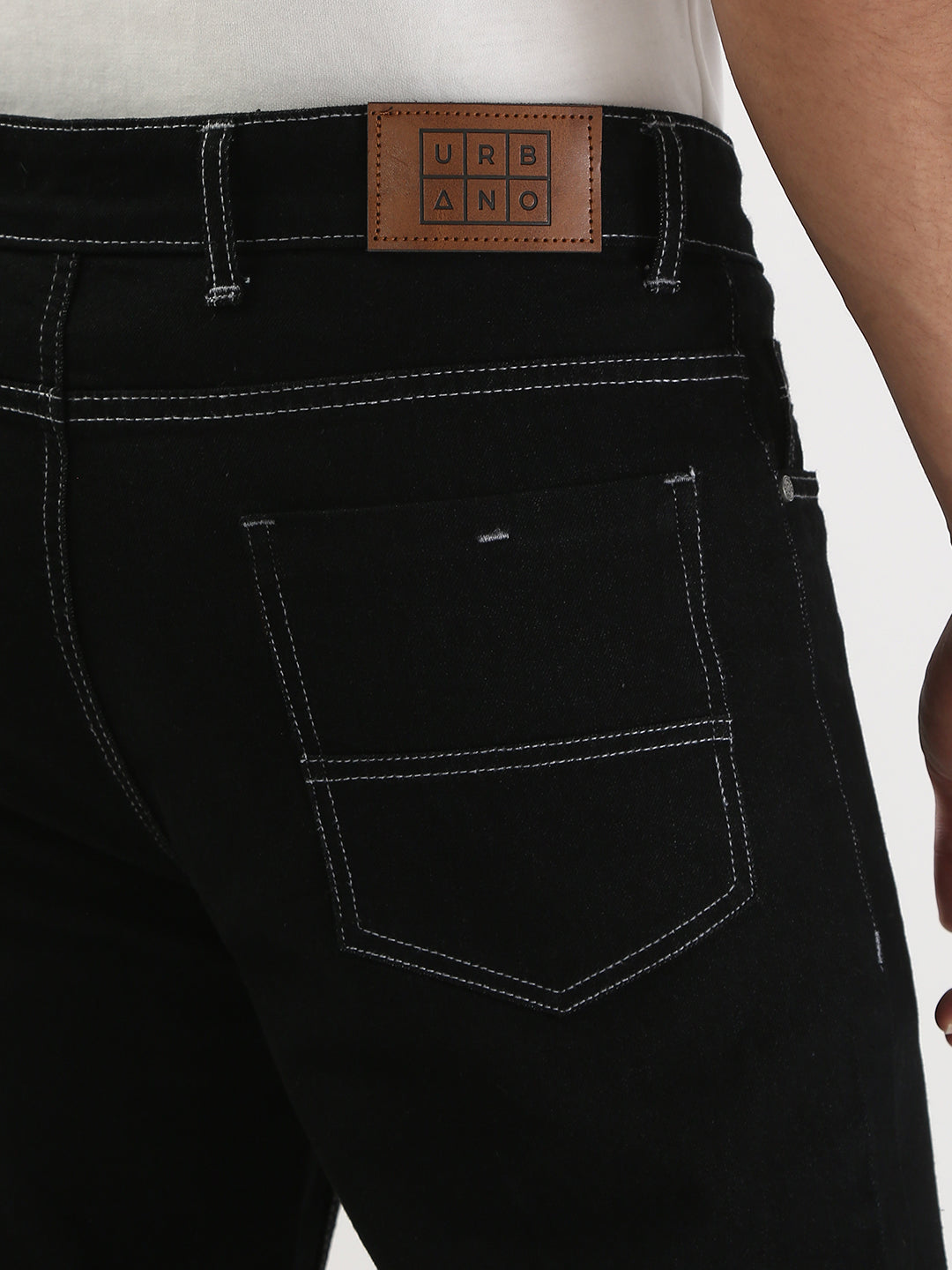 Men's Black Straight Fit Washed Jeans Stretchable