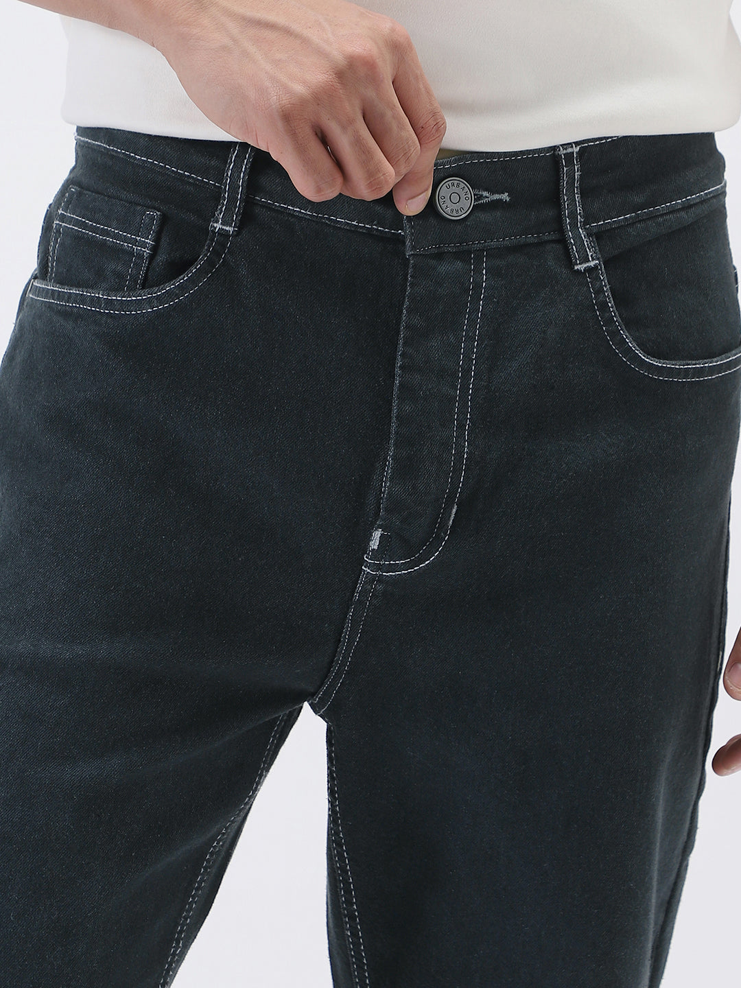 Men's Dark Grey Straight Fit Washed Jeans Stretchable