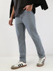 Men's Light Grey Straight Fit Washed Jeans Stretchable