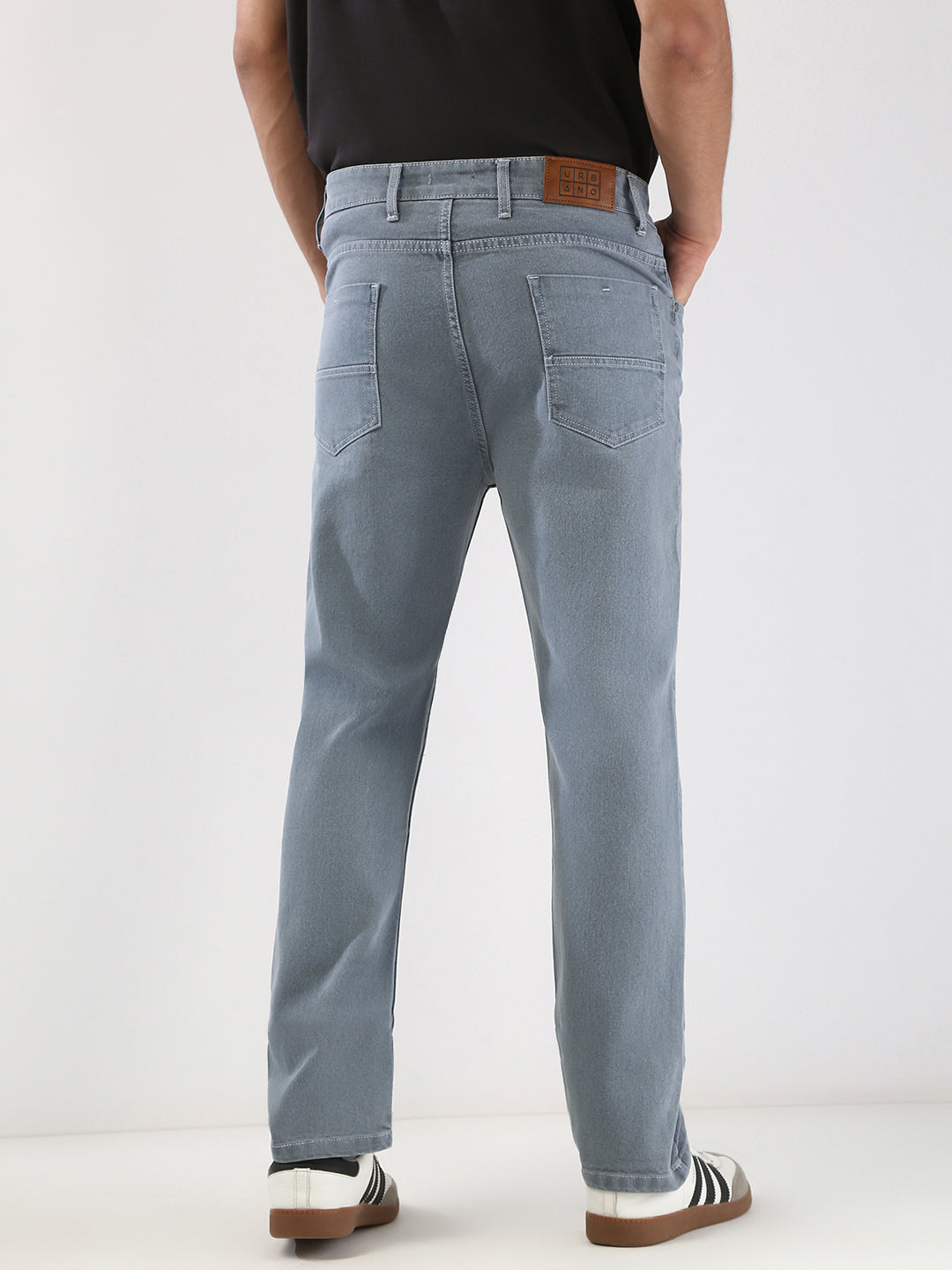 Men's Light Grey Straight Fit Washed Jeans Stretchable