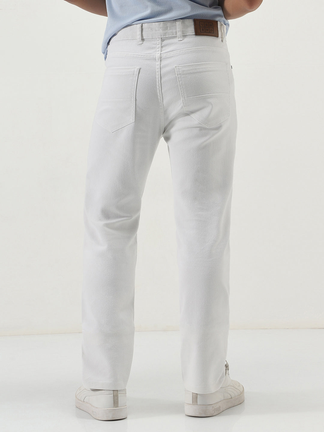 Men's White Straight Fit Washed Jeans Stretchable