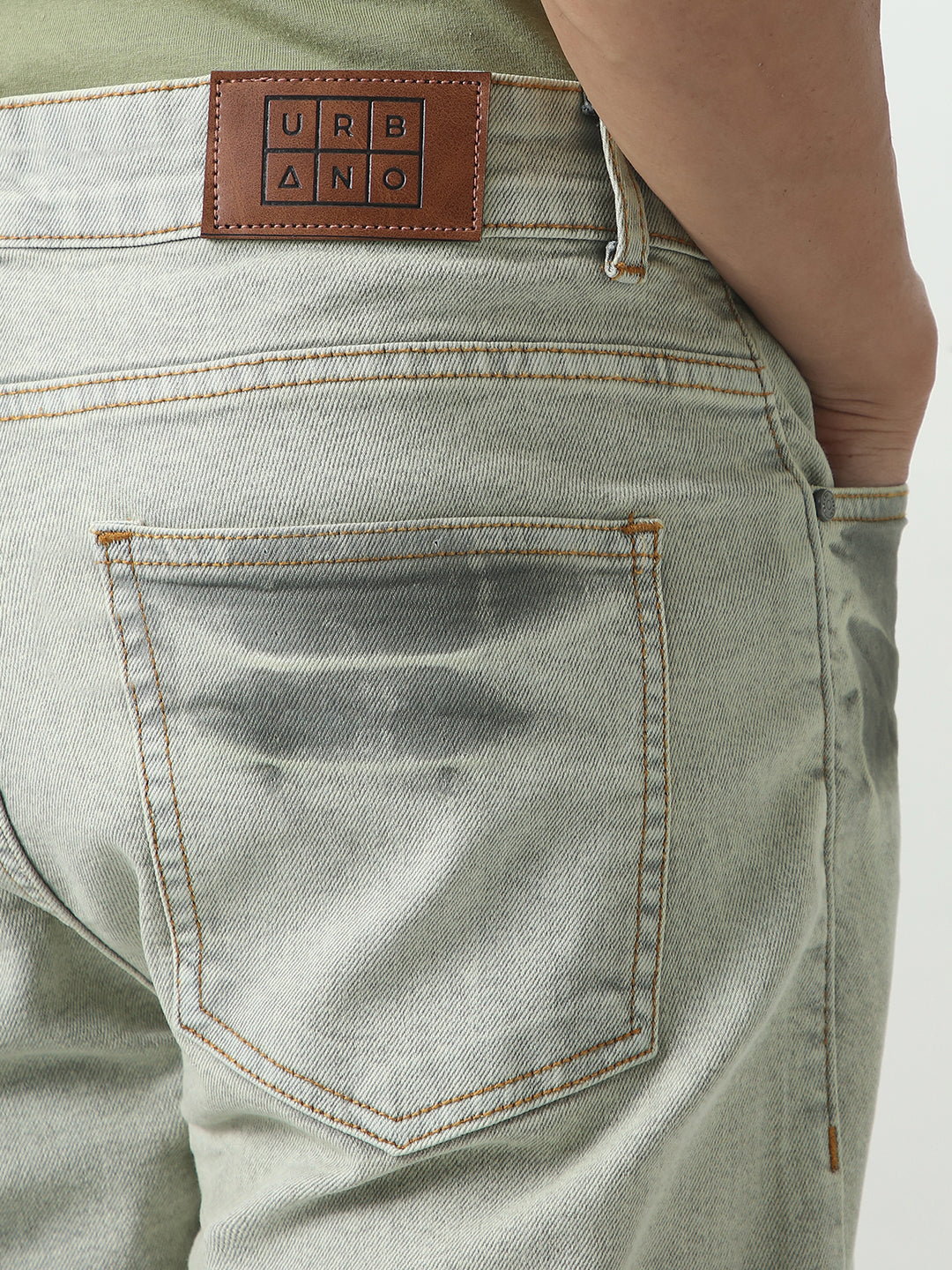 Men's Ice Grey Straight Fit Heavy Washed Jeans Stretchable