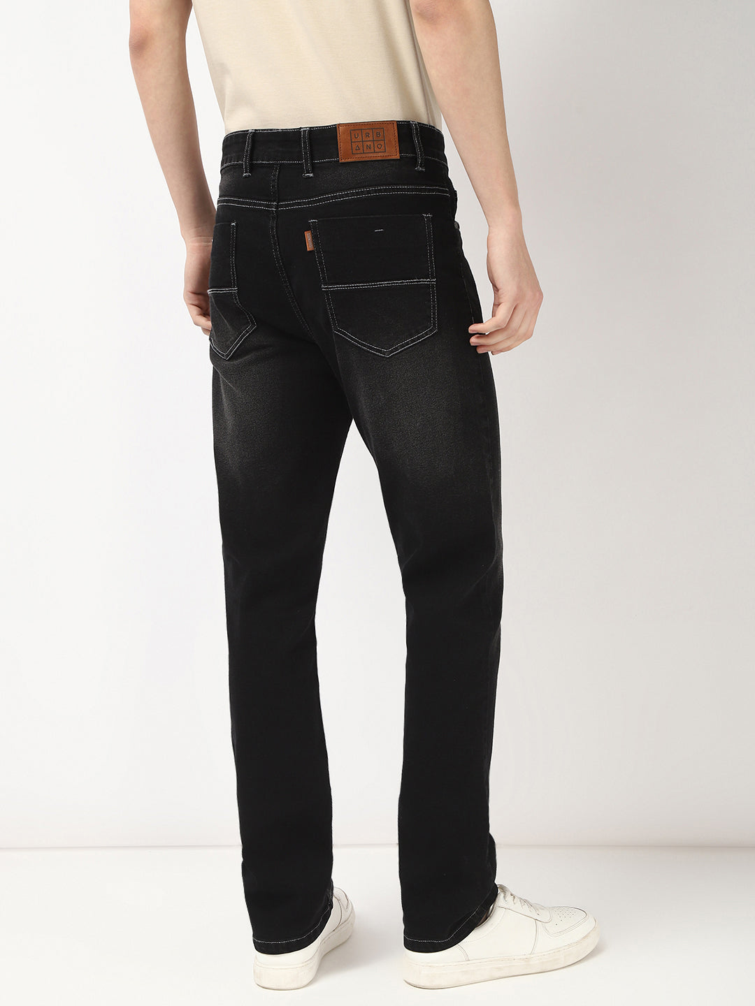 Men's Black Straight Fit Washed Jeans Stretchable