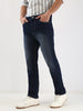 Men's Dark Blue Straight Fit Washed Jeans Stretchable