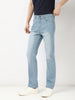 Men's Ice Blue Straight Fit Washed Jeans Stretchable