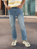 Men's Light Blue Straight Fit Washed Jeans Stretchable