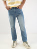 Men's Light Blue Straight Fit Washed Jeans Stretchable