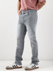 Men's Light Grey Straight Fit Washed Jeans Stretchable
