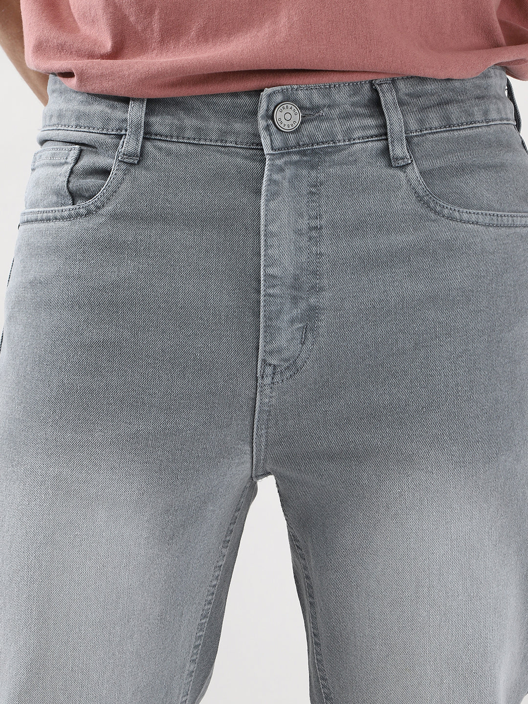 Men's Light Grey Straight Fit Washed Jeans Stretchable