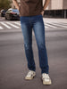 Men's Blue Straight Fit Washed Jeans Stretchable
