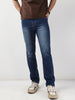 Men's Blue Straight Fit Washed Jeans Stretchable