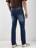 Men's Blue Straight Fit Washed Jeans Stretchable